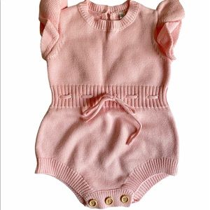 Baby girl pink knit romper